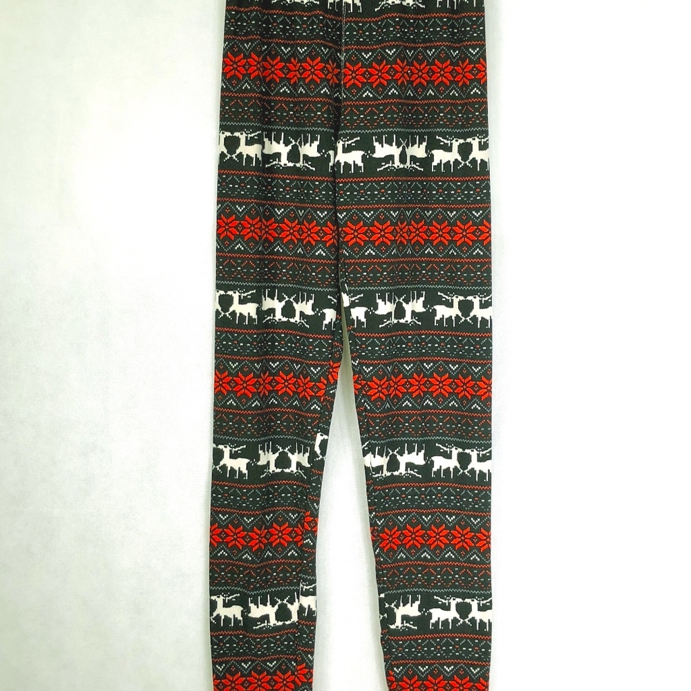 J & K Legging Pants Black with Raindeer Youth M
